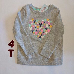 Cat & Jack Grey sweatshirt with  hearts, 4T (NWT)